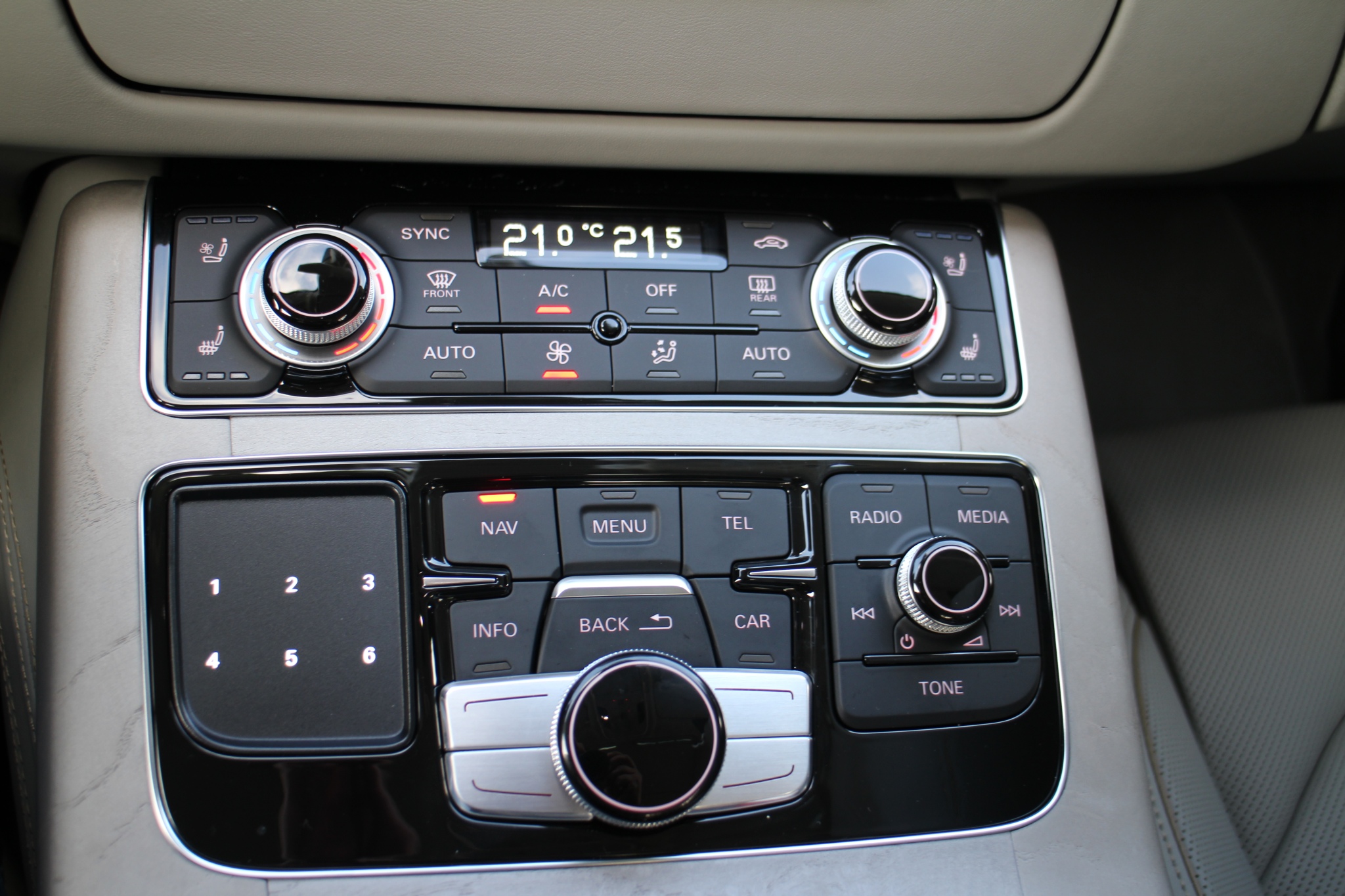 Audi MMI controls inside an Audi cabin, relevant to Audi Connect problems and infotainment troubleshooting.