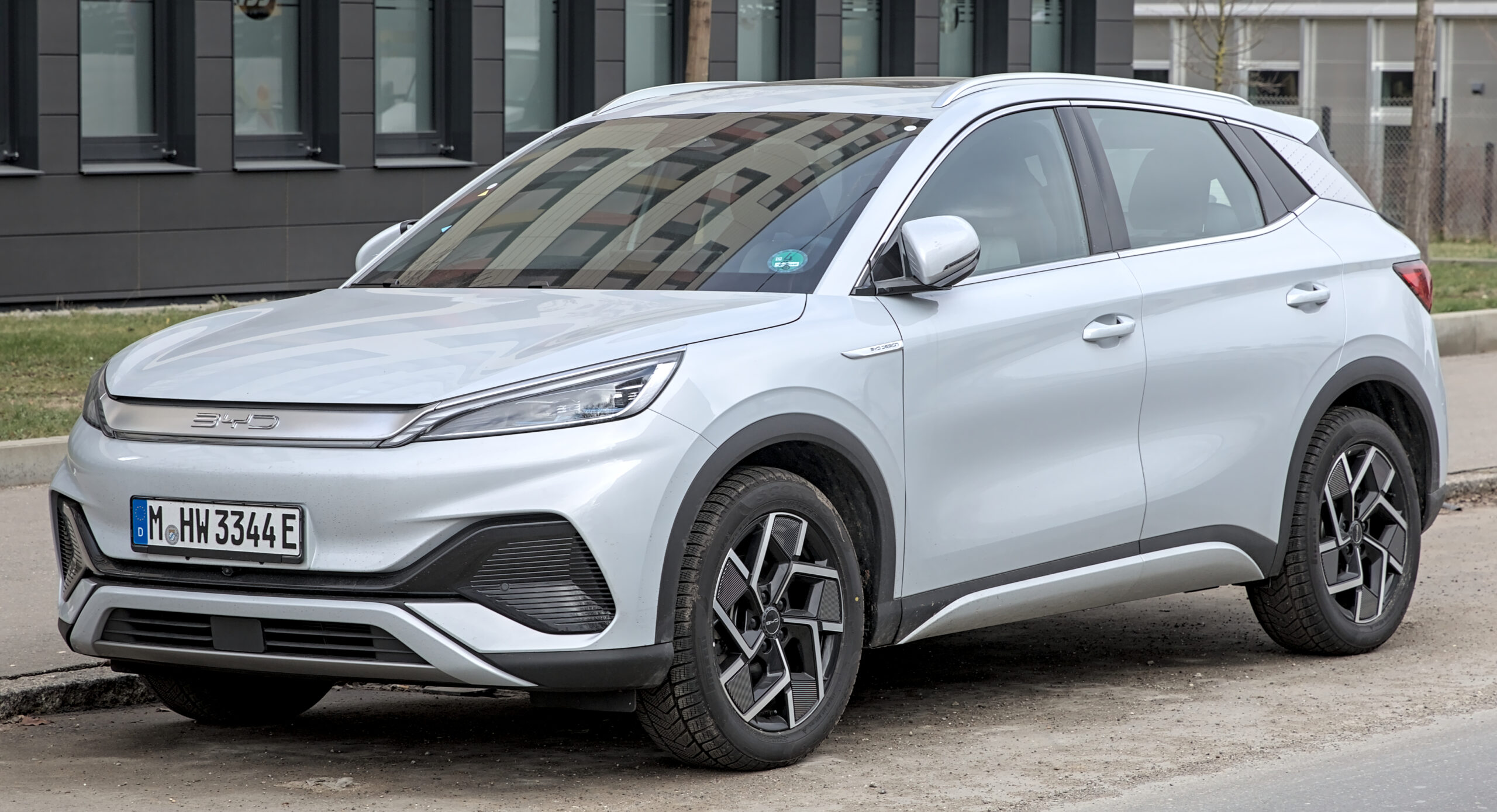 BYD Atto 3 electric SUV, a Chinese EV, parked on a city street