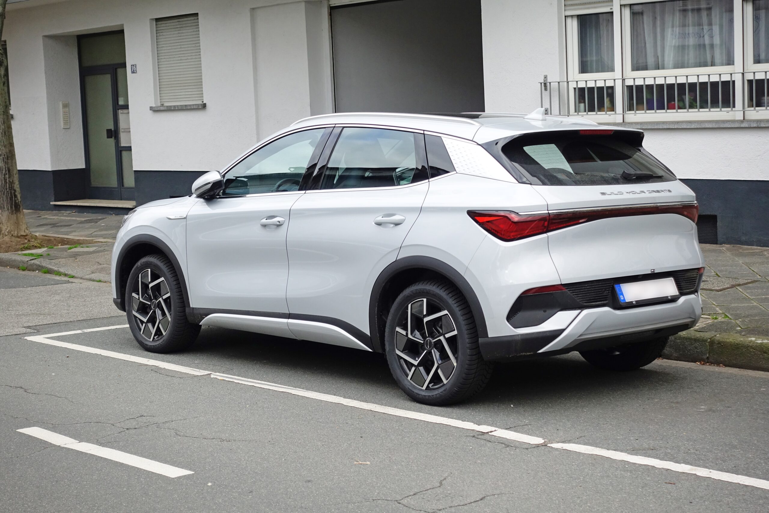 BYD Atto 3 photographed from the rear left in Mannheim, Germany, for a BYD software updates without OTA explainer.