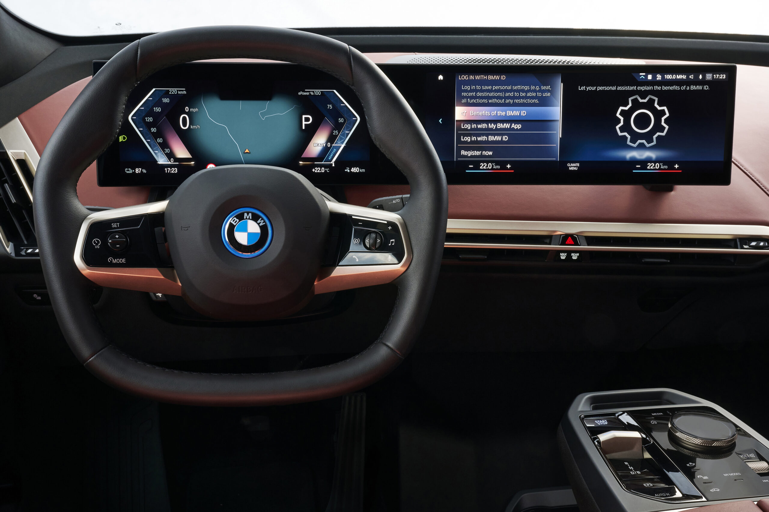 BMW iDrive display inside a BMW cabin for a CarPlay and Android Auto comparison